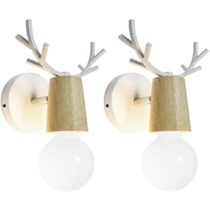 Axhup - 2pcs Creative Wall Lamp Modern Antlers Shape Wall Light Wood Christmas Deer Wall Sconce for Living Room Bedroom Bedside (White)