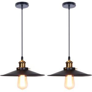 Axhup - 2pcs Decorative Pendant Light, Vintage Metal Hanging Ceiling Lamp, Retro Minimalist Chandelier with Ø26cm Lamp Shade (Black)