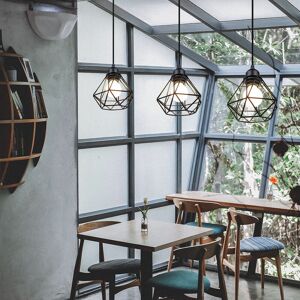 AXHUP 3pcs Vintage Pendant Lighting Fixture Ø16cm Mini Diamond Shape Iron Hanging Ceiling Lamp Cage Shade Chandelier for Bedroom Living Room Kitchen Island