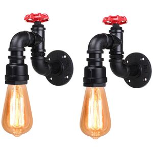 AXHUP 2pcs Industrial Wall Light Creative Water Pipe Wall Lamp Vintage Retro Metal Steampunk Wall Sconce E27 for Bedside Bedroom Living Room (Black)