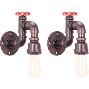 AXHUP 2pcs Industrial Wall Light Creative Water Pipe Wall Lamp Vintage Retro Metal Steampunk Wall Sconce E27 for Bedside Bedroom Living Room (Red Rust)
