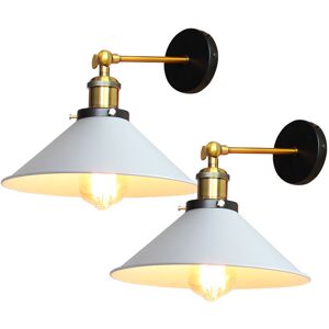 Axhup - 2pcs Industrial Wall Light, Vintage Retro Ceiling Lamp with Ø22cm Lampshade, Adjustable Swing Arm Wall Sconce (White)