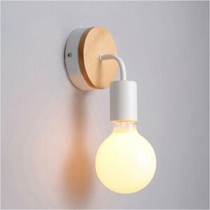 Axhup - 2pcs Modern Wall Light E27 Minilist Wall Lamp Simple Wooden Wall Sconce Indoor for Bedroom Living Room (White)