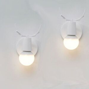 AXHUP 2pcs Modern Wall Light Fiting Creative Antlers Shape Wall Lamp Metal Christmas Deer Wall Sconce for Living Room Bedroom Bedside (White)