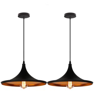 AXHUP Pendant Lighting Fitting Modern Hanging Ceiling Light Fixtures with Ø36cm Black Lampshade Retro Industrial Metal Instrument Shape Chandelier (2X