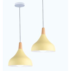 AXHUP 2pcs Pendant Light, Modern Chandelier with Wood Pattern, Simple Style Hanging Lighting Fixtures for Living Rooms Dining Room Kitchen Bedroom (Yellow)