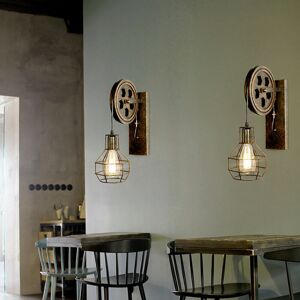 AXHUP 2pcs Creative Wall Light Fixture Retro Pulley Wall Lamp Vintage Industrial Wall Sconce E27 Bronze