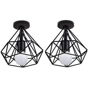 AXHUP 2X Industrial Pendant Lights, Vintage Black Metal Hanging Ceiling Lamp with Cage Lampshade, Ø20cm Diamond Chandelier Fixture for Kitchen Island