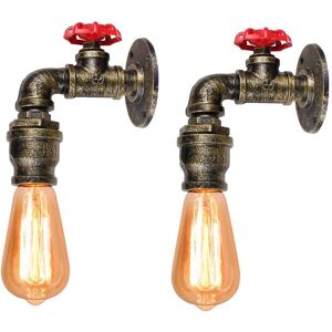 AXHUP 2pcs Vintage Industrial Wall Light Antique Metal Water Pipe Retro Lamp Steampunk Wall Sconce, Bronze