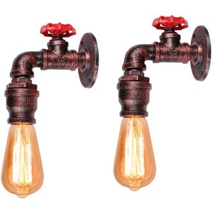 AXHUP 2pcs Vintage Industrial Wall Light Retro Metal Water Pipe Lamp Steampunk Wall Sconce, Rust Red
