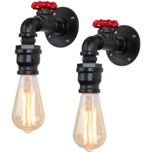 AXHUP 2pcs Vintage Industrial Wall Light Rustic Metal Water Pipe Lamp Steampunk Wall Sconce, Black