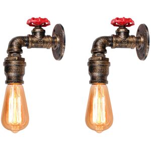 Axhup - 2pcs Vintage Industrial Wall Light Rustic Style Metal Water Pipe Retro Lamp Steampunk Wall Sconce, Rust