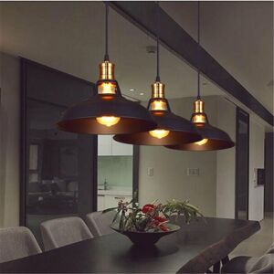 AXHUP 2pcs Vintage Pendant Light, Antuique Hanging Light with Ø27cm Dome Metal Lampshade, Retro Industrial Chandelier for Kitchen Island (Black)