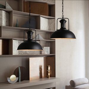 AXHUP 2pcs Vintage Pendant Light Black, Industrial Hanging Ceiling Lamp with Lampshade, Ø33cm Metal Dome Chandelier for Bedroom Living Room Kitchen Island