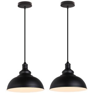 AXHUP 2pcs Vintage Pendant Light, Hanging Ceiling Lamp with Dome Metal Lampshade, Retro Industrial Chandelier for Kitchen Island (Black & White, Ø29cm)
