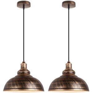 AXHUP 2pcs Vintage Pendant Light, Hanging Ceiling Lamp with Dome Metal Lampshade, Retro Industrial Chandelier for Kitchen Island (Bronze, Ø29cm)