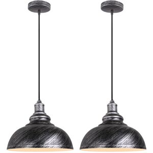 AXHUP 2pcs Vintage Pendant Light, Hanging Ceiling Lamp with Dome Metal Lampshade, Retro Industrial Chandelier for Kitchen Island (Silver, Ø29cm)