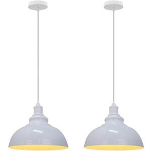 AXHUP 2pcs Vintage Pendant Light, Hanging Ceiling Lamp with Dome Metal Lampshade, Retro Industrial Chandelier for Kitchen Island (White, Ø29cm)