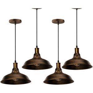 AXHUP Vintage Metal Chandelier, Hanging Light with Dome Lampshade, Retro Industrial Pendant Light Ø27cm Brass, 4PCS