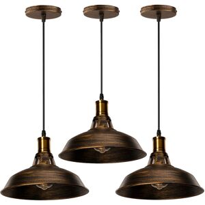 AXHUP Vintage Metal Chandelier, Hanging Light with Dome Lampshade, Retro Industrial Pendant Light Ø27cm Brass, 3PCS