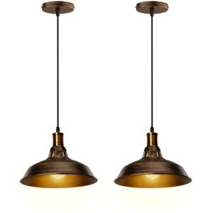 AXHUP Vintage Metal Chandelier, Hanging Light with Dome Lampshade, Retro Industrial Pendant Light Ø27cm Brass, 2PCS