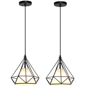AXHUP 2pcs Vintage Pendant Light, Industrial Metal Iron Hanging Ceiling Lamp Chandelier with Ø20cm Diamond Cage Lampshade (Black)