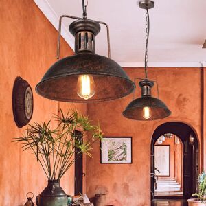 AXHUP 2pcs Vintage Pendant Light Rust, Industrial Hanging Ceiling Lamp with Lampshade, Ø33cm Metal Dome Chandelier for Bedroom Living Room Kitchen Island