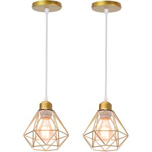 AXHUP 2pcs Vintage Pendant Lighting Fixture Ø16cm Mini Diamond Shape Iron Hanging Ceiling Lamp Cage Shade Chandelier for Bedroom Living Room Kitchen Island