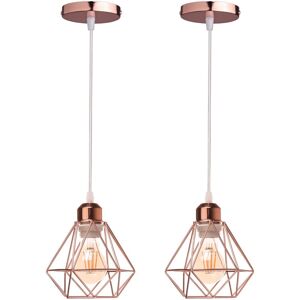 Axhup - 2pcs Vintage Pendant Lighting Fixture Ø16cm Mini Diamond Shape Iron Hanging Ceiling Lamp Cage Shade Chandelier for Bedroom Living Room