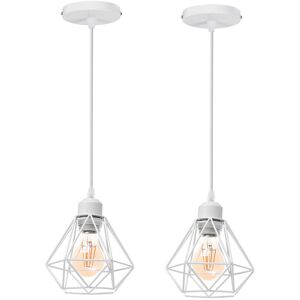 Axhup - 2pcs Vintage Pendant Lighting Fixture Ø16cm Mini Diamond Shape Iron Hanging Ceiling Lamp Cage Shade Chandelier for Bedroom Living Room