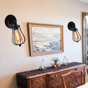 AXHUP 2pcs Vintage Wall Lighting Fitting, Retro Industrial Wall Lamp with Adjustable Arm, Wire Metal Cage Wall Sconces Fixture (Black)