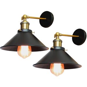 AXHUP 2x) Ø22cm Metal Iron Wall Lamp Black Industrial Ceiling Light Retro Wall Sconce Vintage Wall Light