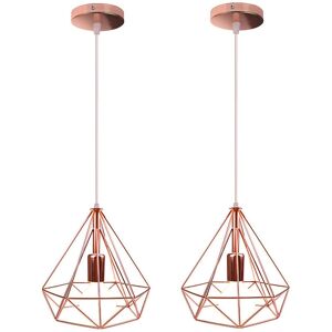 AXHUP 2X Ø25cm Diamond Pendant Light Retro Hanging Lamp Industrial Metal Chandelier Antique Vintage Ceiling Lamp Rosegold