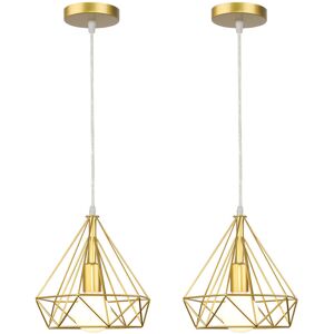 AXHUP 2X Ø25cm Diamond Pendant Light Retro Hanging Lamp Industrial Metal Chandelier Antique Vintage Ceiling Lamp Gold