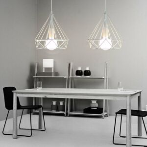 AXHUP 2X Ø25cm Diamond Pendant Light Retro Hanging Lamp Industrial Metal Chandelier Antique Vintage Ceiling Lamp White