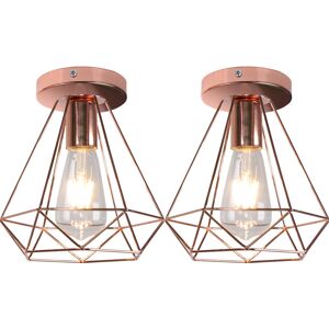 Axhup - 2X Ceiling Lighting Fitting Vintage, Ø20cm Diamond Metal Ceiling Lamp, Industrial Chandelier with Lampshade for Living Room Hallway (Rose