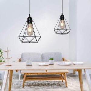 Axhup - 2X Diamond Hanging Pendant Light, Industrial Ceiling Lamp with Metal Cage Lampshade, Retro Black Chanderlier (Ø20cm)