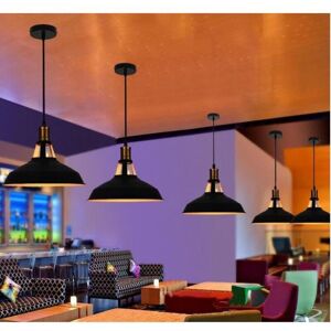 AXHUP Vintage Metal Chandelier, Hanging Light with Dome Lampshade, Retro Industrial Pendant Light Ø27cm Black & White, 4PCS