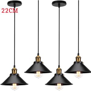 AXHUP Pendant Light Black, Vintage Simple Hanging Ceiling Lamp, Retro Chandelier with Ø22cm Lamp Shade (Black) 4Pack