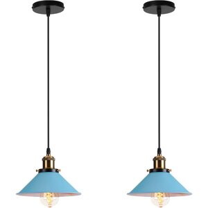 AXHUP 2X Pendant Light Fitting, Antique Dome Chandelier with Ø22cm Lampshade, Vintage Hanging Lamp for Living room Bedroom Dining Room (Blue)
