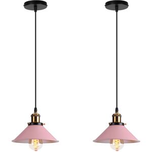 AXHUP 2X Pendant Light Fitting, Antique Dome Chandelier with Ø22cm Lampshade, Vintage Hanging Lamp for Living room Bedroom Dining Room (Light Pink)