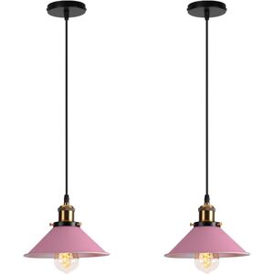 AXHUP 2X Pendant Light Fitting, Antique Dome Chandelier with Ø22cm Lampshade, Vintage Hanging Lamp for Living room Bedroom Dining Room (Pink)