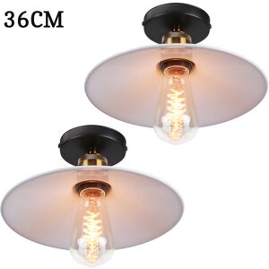 Axhup - 2x Pendant Light with Lamp Shade, Vintage Metal Hanging Ceiling Lamp, Retro Minimalist Chandelier for Kitchen Island Restaurant (White/Ø36cm)