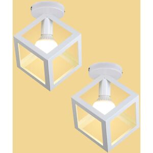 AXHUP 2pcs Ceiling Lighting Fitting Vintage, Cube Metal Ceiling Lamp, Industrial Geometric Chandelier with Lampshade for Living Room Hallway (White)
