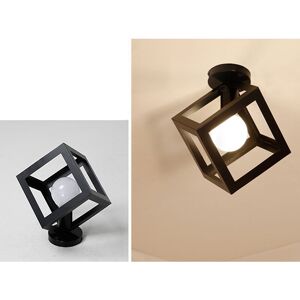 AXHUP 2pcs Ceiling Lighting Fitting Vintage, Cube Metal Ceiling Lamp, Industrial Geometric Chandelier with Lampshade for Living Room Hallway (Black)