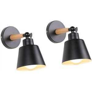 AXHUP 2X Wall Light, Modern Wooden Wall Lamp with Adjustable Arm, Simple Wall Sconce Fixture with Metal Lampshade for Bedroom Living Room (Black)