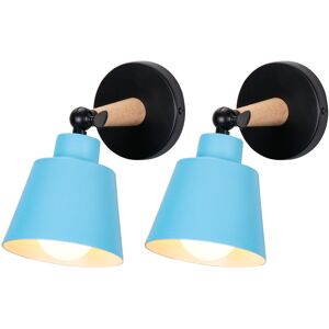 AXHUP 2X Wall Light, Modern Wooden Wall Lamp with Adjustable Arm, Simple Wall Sconce Fixture with Metal Lampshade for Bedroom Living Room (Blue)
