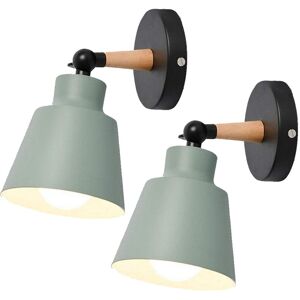 AXHUP 2X Wall Light, Modern Wooden Wall Lamp with Adjustable Arm, Simple Wall Sconce Fixture with Metal Lampshade for Bedroom Living Room (Green)