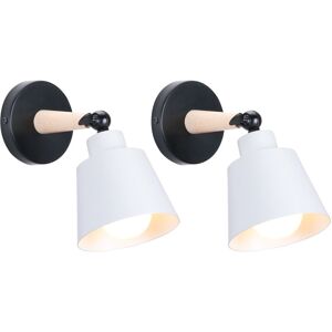 AXHUP 2X Wall Light, Modern Wooden Wall Lamp with Adjustable Arm, Simple Wall Sconce Fixture with Metal Lampshade for Bedroom Living Room (Matt White)