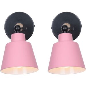 AXHUP 2X Wall Light, Modern Wooden Wall Lamp with Adjustable Arm, Simple Wall Sconce Fixture with Metal Lampshade for Bedroom Living Room (Pink)